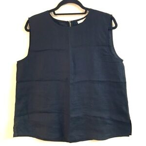 Eileen Fisher 100% Organic Linen Sleeveless Blouse Tunic Medium Black Lagenlook